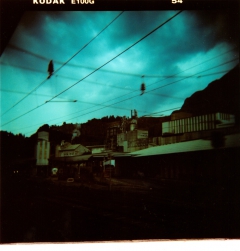 Industrial Post-Apocalypse. Camera: Holga 120. Film: Kodak E100G, cross processed.