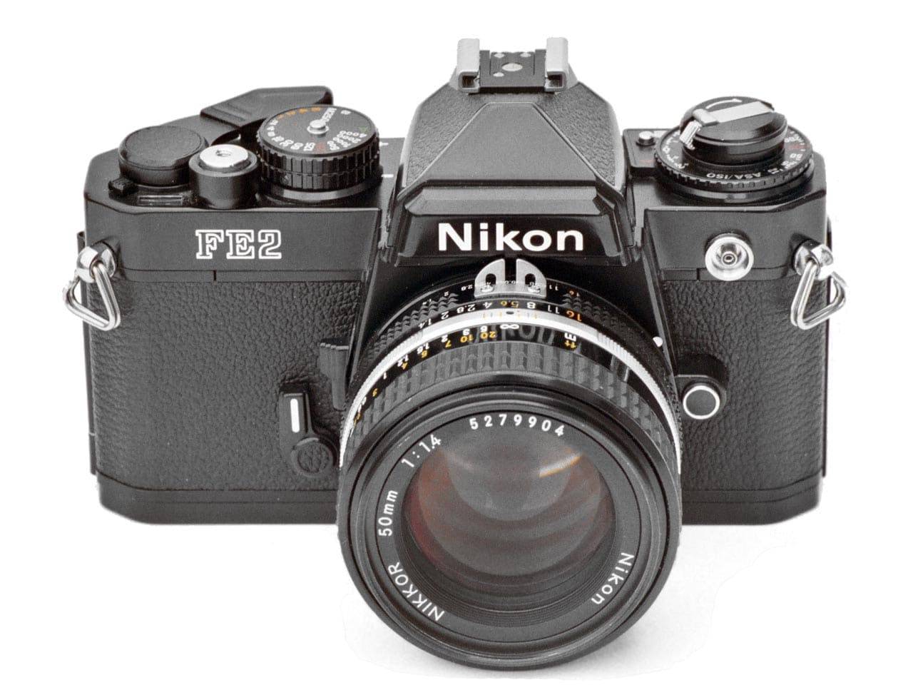Nikon FE2 35mm Film Photography Camera in black with Nikkor AI-S 50 mm f/1.4 lens
